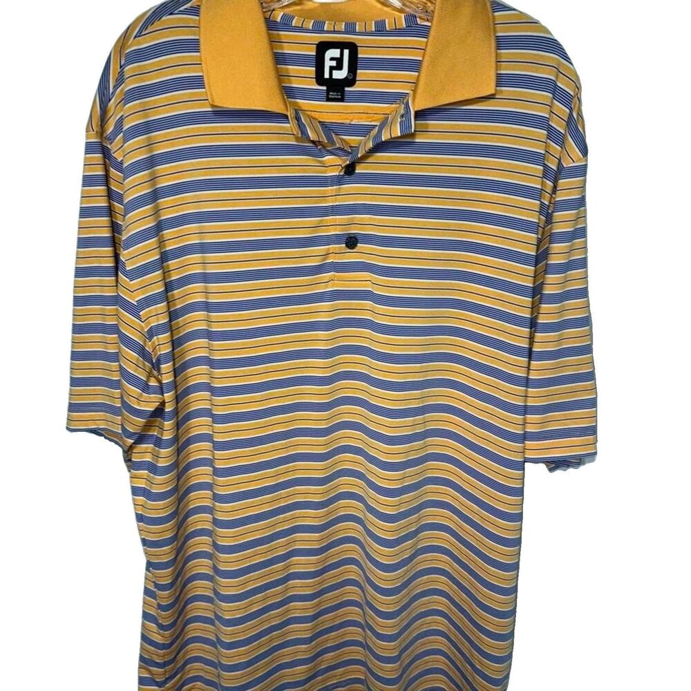 Footjoy Men's Short Sleeve Striped Button Polo Shirt Embroidered Size Large